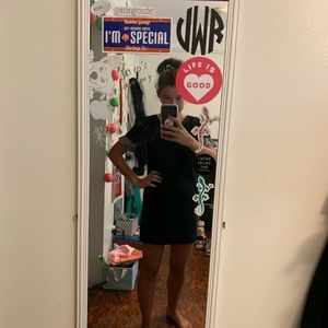 Casual black dress with gingham sleeve